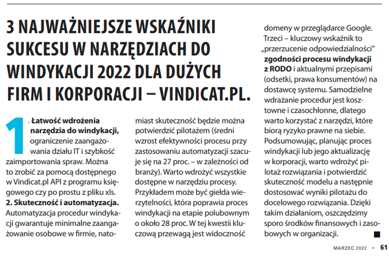 3 wskaźniki sukcesu Vindicat.pl